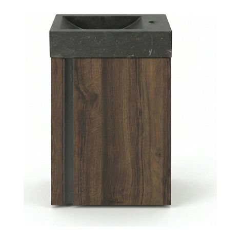 Saniclass Chaci Ensemble de lave-mains - 40x65cm - 1 porte - 1 trou de robinet - droit - lave-mains pierre naturelle foncée - noyer