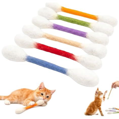 Catnip Cat Toy, Pack of 6 Toy Cat Large Cotton Qtips Catnip Toys, Kicker Cat Toy Set, Durable Chew Ropes for Large Kittens, Dental (1/5)
