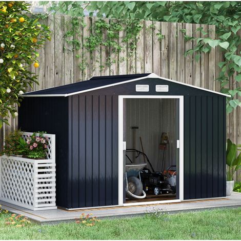 Casetta da giardino in acciaio 277 x 195 x 192 cm con porte scorrevoli, grigio antracite (1/5)