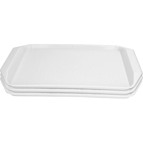 3PCS Plateaux de Cafétéria Rectangulaires Épais Résistants à la Chaleur - Plateau Plastique à Anses pour Hôtel et Restaurant - Blanc (1/5)