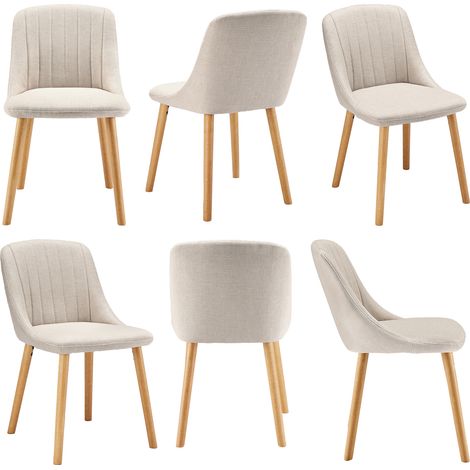 Goeurvant – Lot de 6 chaises de salle à manger modernes – Assise en lin respirant – Dossier ergonomique – Pieds en bois – Couleur beige (1/5)