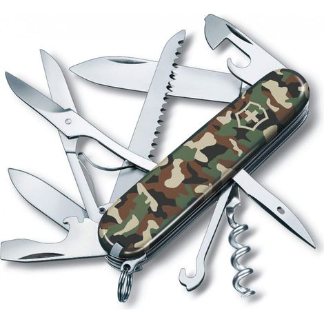 Schweizer Taschenmesser Victorinox Huntsman, inklusive Schere und Holzsäge, 15 Funktionen, für Camping, Tarnfarbe