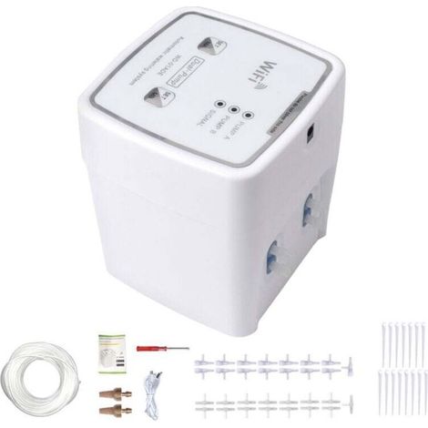 Dispositif d'arrosage intelligent WIFI, double pompe, irrigation goutte à goutte auto et temporisé, contrôleur d'application distante pour jardin et plantes (1/4)
