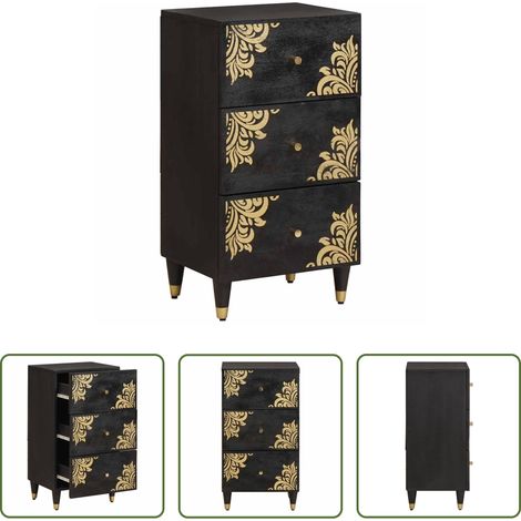 Rangement salon -  Buffet avec tiroir Noir 40 x 33 x 75 cm Bois de mangue massif (1/5)