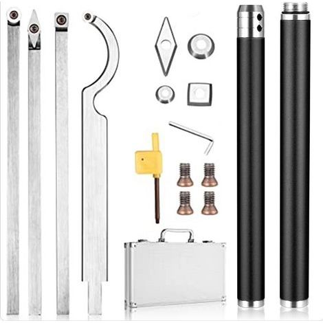 Ensemble de gouges pour tournage sur bois, comprenant un couteau à col de cygne, un couteau carré, un couteau diamant et un outil de tournage rond, adapté au travail du bois (noir) (1/4)