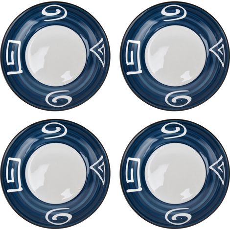 Ensemble de 4 bols japonais de 18 cm (7 pouces) - Style japonais - Motifs bleus et blancs - Couleurs vives - Sains, écologiques et polyvalents - Bols en céramique (1/5)