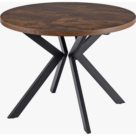 LUKAS Table à manger ronde extensible couleur bois foncé pieds métal noir 100-250 cm (1/5)