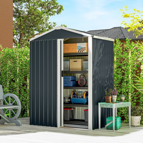 Abri de jardin Outsunny 1,1 m², 136x87x179 cm, en métal avec porte coulissante et toit incliné. (1/5)