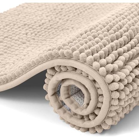 Tappetino da bagno in ciniglia - Antiscivolo - Morbido e assorbente - Lavabile - 40 x 60 cm - Beige