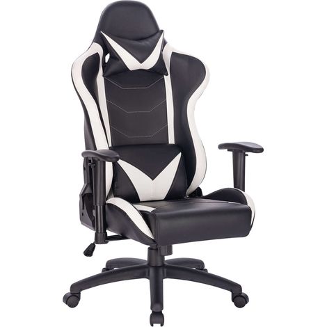Chadin de bureau et jeu ergonomique en interlagos en cuir noir blanc (1/5)