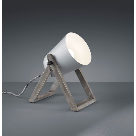 Marc Modern Lámpara de mesa negra con pie de madera y difusor de metal Trio Lighting (1/2)