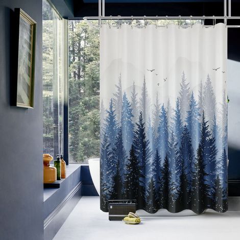 Rideau de douche forêt de montagne tissu d'arbre naturel rideau de douche costume bleu rideau de douche rideau de douche étanche rideau de douche hôtel 72 x 72 pouces, bleu