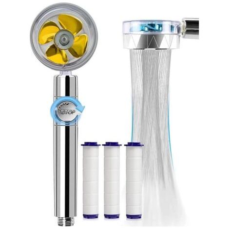 Douchette, Pommeau de Douche Anti Calcaire Economie Deau, Pommeau de Douche Helice Haute Pression Filtre à Trois Niveaux Système de Filtrage avec Filtre 3 Coton PP Remplaçable (1/5)