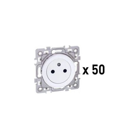 Eur'Ohm – Lot de 50 prises de courant 2P+T affleurantes – 1 poste – Blanc – 60249 – Encastrable – Protection IK02 – Pour installations domestiques