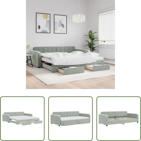 Schlafsofa -  Tagesbett Ausziehbar mit Schubladen Hellgrau 100x200 cm Samt