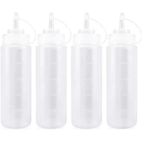 Flacon Sauce Cuisine avec Capuchon 500ml Bouteille à Sauce en Plastique pour Condiments, Assaisonnements, Ketchup, Moutarde, Mayo, Huile dolive, Clair, 16oz, 4PCS (1/4)