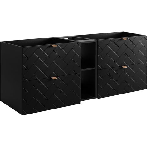 Mobile da bagno, Nero Opaco, 140 x 57 x 46 cm, Maniglie Dorate (1/3)