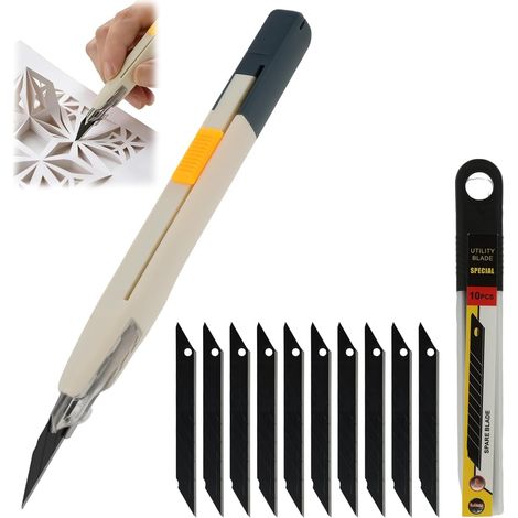 High-precision craft knife with 10 blades - 30 degree all-purpose art cutter - anti-oscillation system and ergonomic handle for a comfortable and secure grip (1/5)