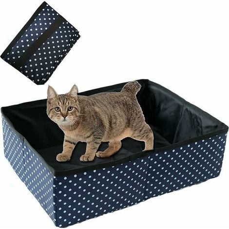 Litière Pliable Portable pour Chat général, étanche, Propre et Douce pour la Maison et l'extérieur - Bleu, L (1/5)