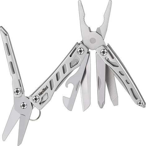 Outil multifonction 10-en-1 Argent avec pinces, ciseaux, tournevis
