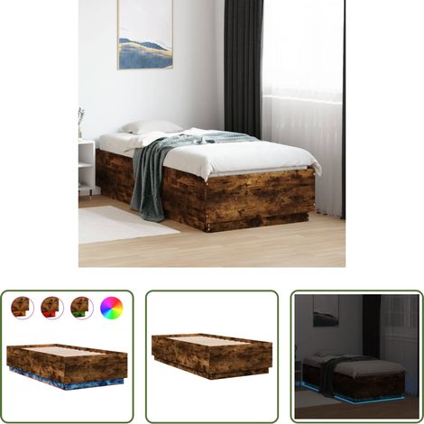 LED-Räuchereiche - Bettgestell mit LED Räuchereiche 75x190 cm Holzwerkstoff (1/5)