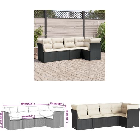 Salon de jardin 5 pcs avec coussins noir résine tressée - Ensemble Salon De Jardin - Mobilier Extérieur - Résine Tressée - Rotin Synthétique - Chaise Lounge - Home & Living (1/3)