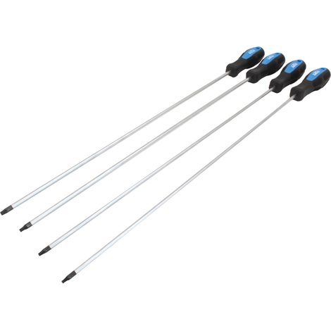 Lot de 4 tournevis torx longs 450 mm T15 T20 T25 T30 – Acier chrome-molybdène – Poignée antidérapante pour accès difficile