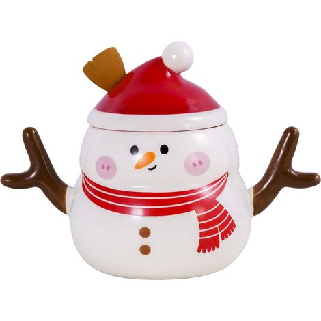 Mug De Noël - En Céramique - Avec Couvercle - Motif Bonhomme De Neige - 1 Pièce (1/5)