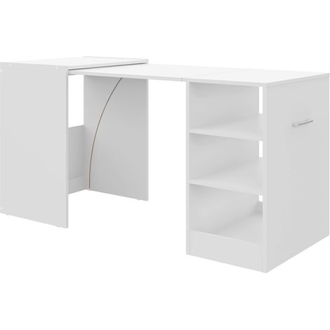 Table d'appoint rétractable avec rangement coloris blanc - Longueur 149 x Hauteur 76 x Profondeur 63 cm (1/5)