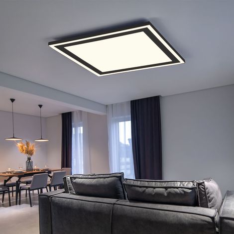 Deckenlampe Wohnzimmerleuchte Deckenleuchte Büroleuchte Aufbaupanel Esszimmerlampe quadratisch, Kunststoff schwarz, getrennt schaltbar, 1x LED 3100Lm 3000K warmweiß, L 43 cm