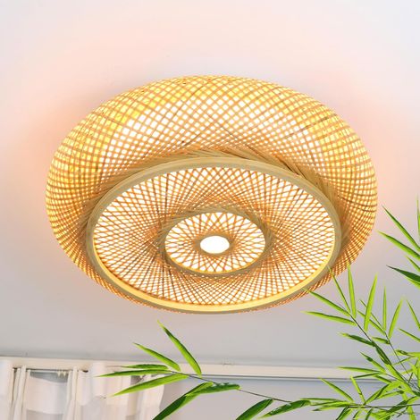 Plafonnier en Bambou, Lampe en Bambou Tressé à la Main, Lampe de Plafond Ronde en Bambou pour la Chambre à Coucher et le Salon,40CM