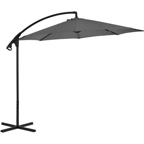 Parasol Déporté de Jardin avec Mât en Acier et Manivelle Anthracite Ø 300 x 260 cm - PANGIVO (1/5)