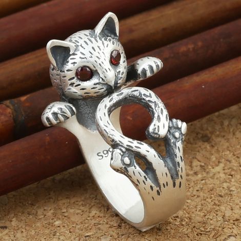 1 Ring für Katzenliebhaber, Kätzchen mit roten Augen, silberfarben (1/4)