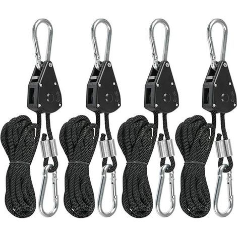 2,4 m langes Ratschenseil – Maximale Belastung 150 lbs – Hochfestes Nylon – Set mit 4 verstellbaren Haken für Lampen und Sonnensegel (1/5)