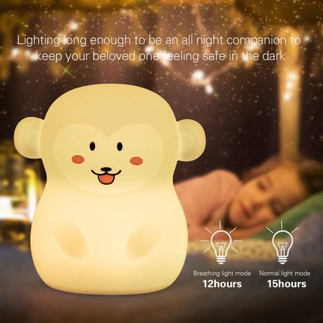 Veilleuse colorée pour enfants, tactile, 9 couleurs, LED, rechargeable USB, lampe sensible en silicone, lampe de chevet, veilleuse d'ambiance, éclairage intérieur pour chambre à coucher, singe