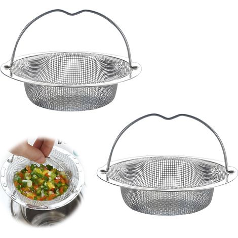 2 Filtres Evier Cuisine Acier Inoxydable Poignee Relevable 11cm Hauteur Resistant rouille, colmatage, diametre exterieur, 2cm, passoire, tamis, grillage, maille fine, lavabo, baignoire