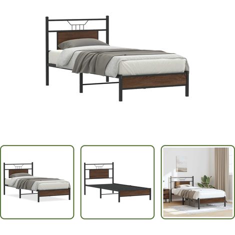 Sommier métal - Cadre de lit sans matelas chêne marron 90x190cm bois ingénierie (1/5)