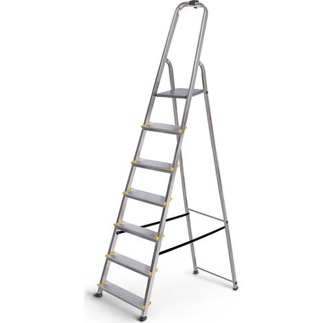 Escabeau 7 marches DURA pliable, marchepied léger en aluminium, hauteur plateforme 140cm, pieds antidérapants, charge 150kg, garantie 5 ans Hoström (1/5)