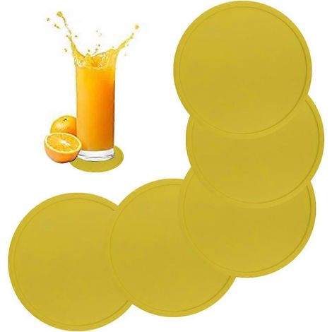 Dessous de verre rond en silicone jaune bonbon, style créatif et simple, imperméable et anti-débordement (1/5)