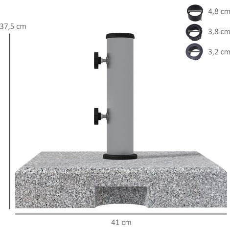 Pied de parasol en granit, 28 kg, avec deux ergots pour mâts de diamètre 32/38/48 mm, support de parasol à roulettes pour jardin, balcon, granit, gris (1/5)