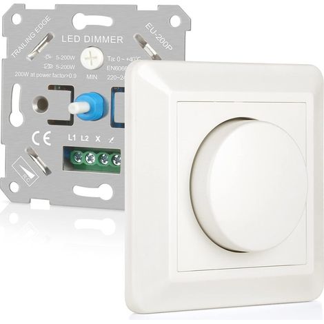 Variateur de Lumiere LED 5-200W, Interrupteur Variateur Dimmable LED 220V-240V, Variateur LED Rotatif pour lampes LED dimmables,incandescentes, halogènes. Silencieux et économe en énergie