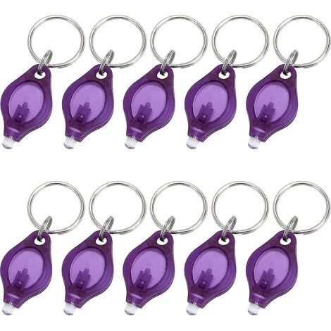 Lot de 10 mini lampes UV LED porte-clés, lampe torche, anneau lumineux pour vérifier les papiers d'identité (violet) (1/4)