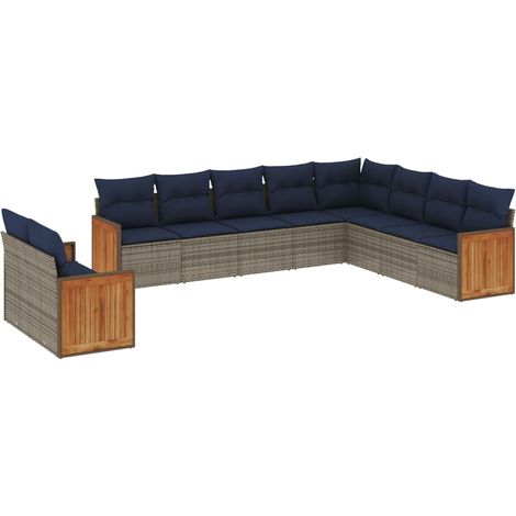 10-teiliges Gartensofa-Set mit Kissen, grau, Polyrattan vidaXL (1/5)
