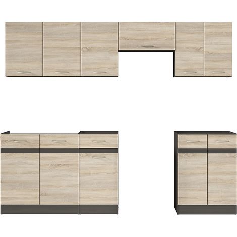 Cuisine complète 240 cm,Ensemble de meuble de cuisine coloris chêne Sonoma/Marron, sans plan de travail (1/3)