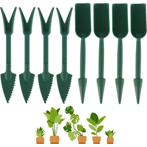 Set de 8 Outils de Repiquage - Kit de Plantation avec Fourchette de Repiquage et Bâton pour Transplanter Semis, Distributeur de Graines pour Jeunes Plants et Boutures (Vert Foncé) (1/5)