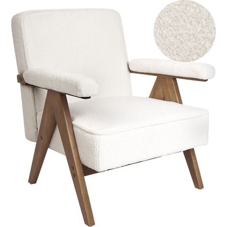 Sillón de estilo retro fabricado en tejido de bouclé blanco crema Evje