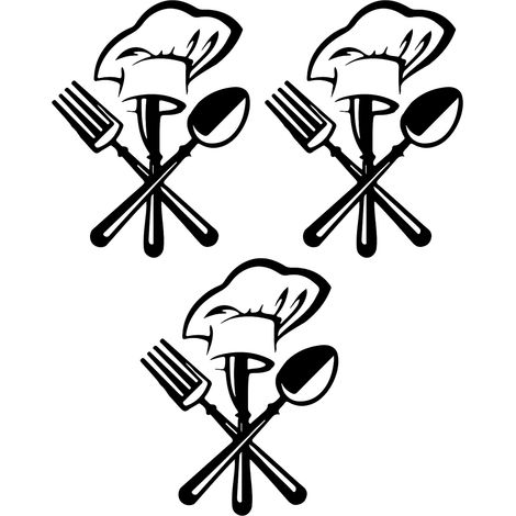Autocollant mural ustensiles de cuisine - Couteau, fourchette et toque de chef pour décoration de restaurant (1/5)