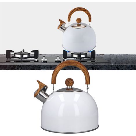 Bouilloire blanche en acier inoxydable de 2,5 L avec bec verseur, à parois épaisses, compatible avec les plaques de cuisson à gaz, électriques et à induction. (1/5)