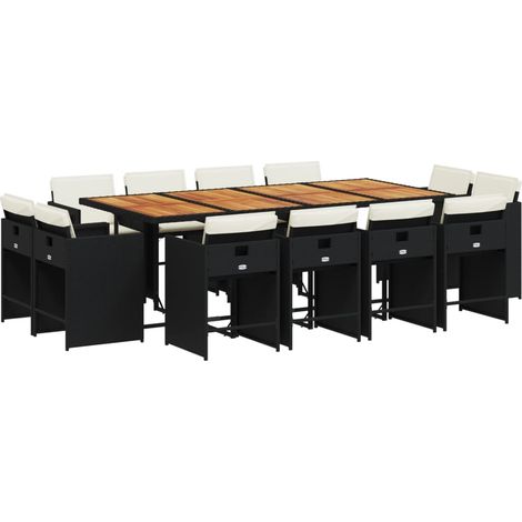 Set da Pranzo da Giardino 13pz con Cuscini Nero in Polyrattan vidaXL (1/5)