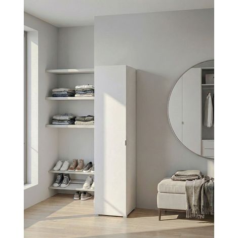 Armadio Banyan - Guardaroba moderno - 1 anta - Struttura bianca - 1 ripiano incluso - 40 x 52 x 177 cm (1/5)